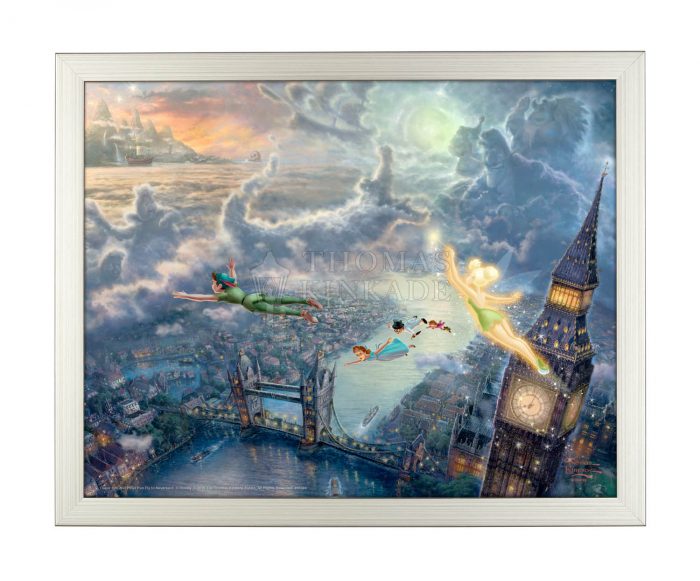 Tinker Bell and Peter Pan Fly To Neverland-Silver Framed Art Print